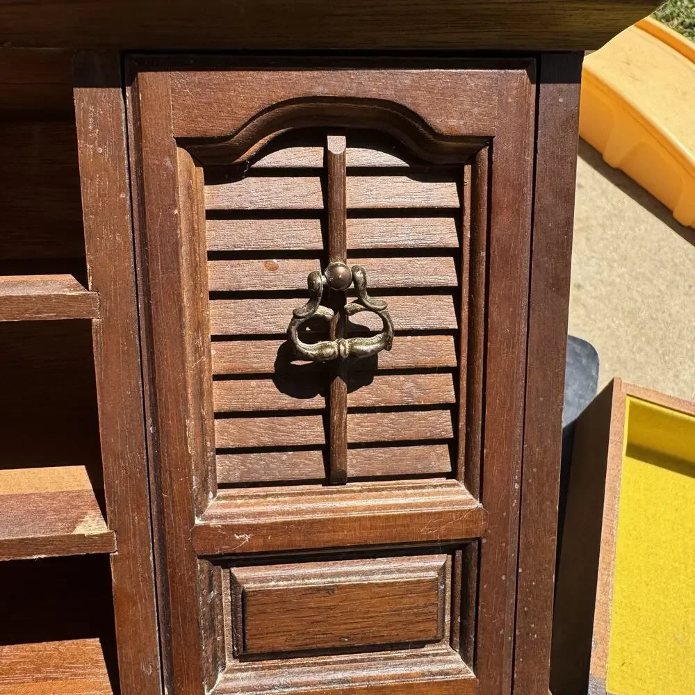 Vintage Wooden Jewelry Armoire Box 3 Drawer Ring Organizer Cabinet Walnut. Japan
